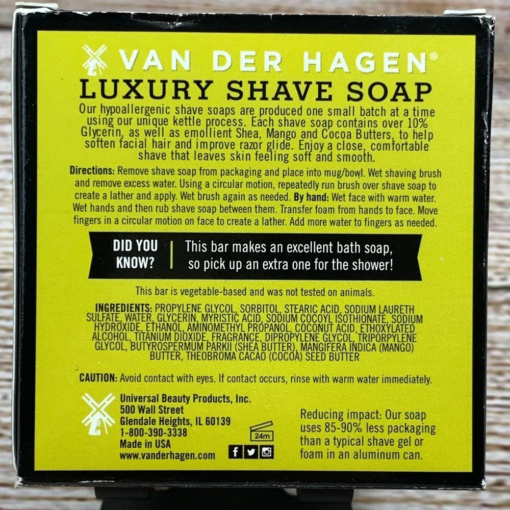 Van Der Hagen Scented Luxury Shave Soap Bar‎ 3.5 oz Mens Grooming New
